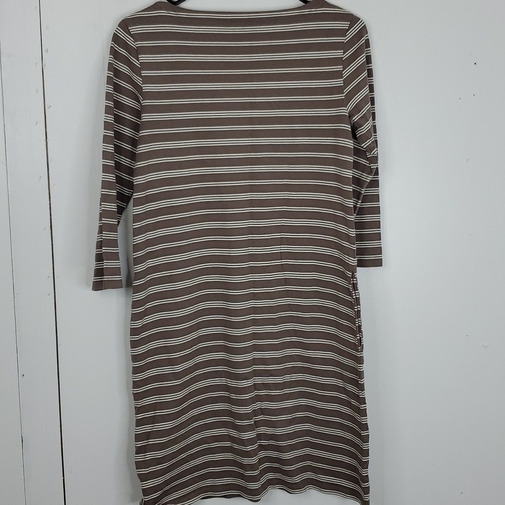 Garnet Hill Dress Striped 3/4 Sleeve Shift Pockets Scoop Neck Brown Womens 02 - Picture 2 of 11